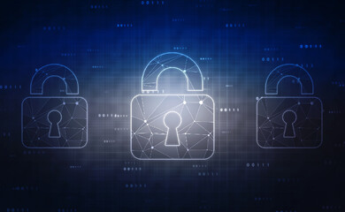 2d illustration Safety concept: Closed Padlock on digital background

