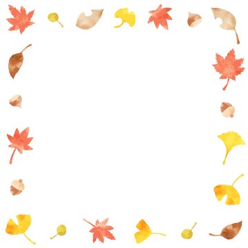 綺麗な水彩の秋の葉っぱの正方形フレーム