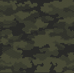 Seamless camouflage pattern. Military texture from hexagonal elements. Abstract camo. Print on fabric. Vector - obrazy, fototapety, plakaty