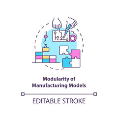 Modularity of manufacturing models concept icon. Digital twin characteristics. Customization of products abstract idea thin line illustration. Vector isolated outline color drawing. Editable stroke