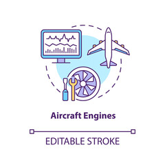 Aircraft engines concept icon. Digital twin application by industry. Modern transport. Smart devices abstract idea thin line illustration. Vector isolated outline color drawing. Editable stroke
