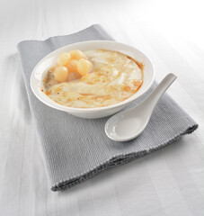 chilled soya bean curd tau hua with longan in brown sugar syrup asian cafe halal dessert restaurant pastry menu