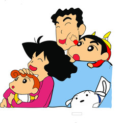 shinchan family vacation illustration