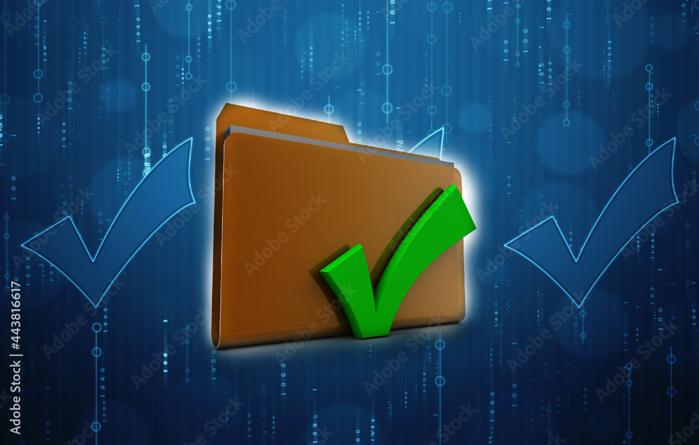 Poster 3d illustration checkbox tick with folder