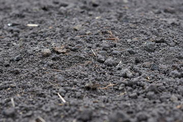 Black soil macro photo, close up image of wet mud.