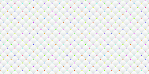 White luxury background with colorful beads and rhombuses. Seamless vector illustration. 