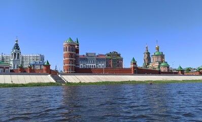 Beautiful view of the embankment in Russia in the city of Yoshkar-Ola. Traveling and exploring around the world. Traveling around the countries and cities of the world and exploring the world around 
