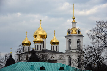 Fototapeta na wymiar Kremlin in Dmitrov city, Moscow region, Russia. Ancient landmark. Assumption church.
