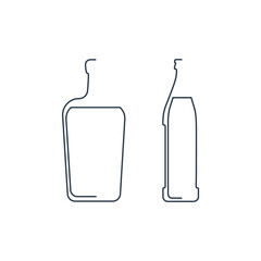 Bottle continuous line beer and liquor in linear style on white background. Solid black thin outline. Modern flat style graphic design. Logo element illustration. Contour drink symbol