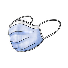 Medical Blue Face Mask. Protection against coronavirus. Watercolor Cartoon illustration on white isolated background