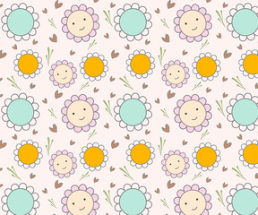 cute colorful  flower  with grass and heart  illustration  best for fabric and paper prints .