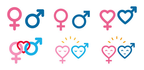 A variation set of gender symbols. Simple vector illustration. Male and female icon set.