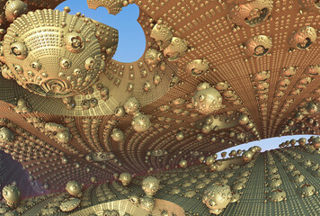 Obraz premium Technological fractal 3D background, abstract 3D illustration, element for design