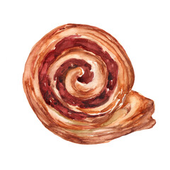 Creamy buns with berry jam. Bakery products. 800 dpi watercolor illustrations.
