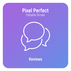 Feedback, reviews thin line icon. Three speech bubbles. Pixel perfect, editable stroke. Vector illustration.