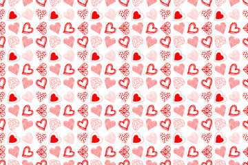 Red hearts on a white background. Seamless Vector illustration. 