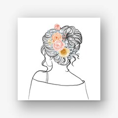 hand drawn Bride with beautiful hairstyle flower watercolor illustration