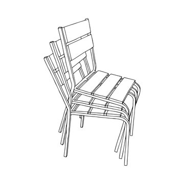 Black Vector outline illustration of stack of chairs isolated on a white background