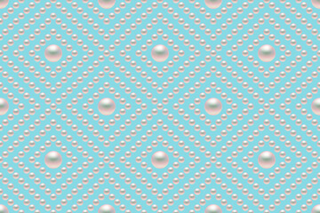 Fototapeta premium Blue luxury background with small pearls and rhombuses. Seamless vector illustration. 