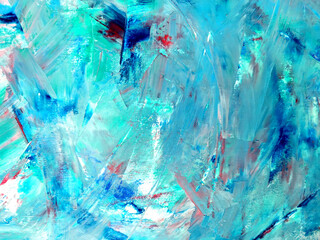 Blue and turquoise background. Brush painting in cool tones, grunge abstract surface. Brush lines with acrylic paintings  