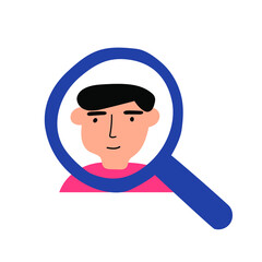 Man and magnifying glass. 
Finding of employee. Illustration on white background. 