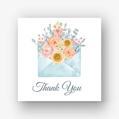 envelope flower pastel blue watercolor illustration
