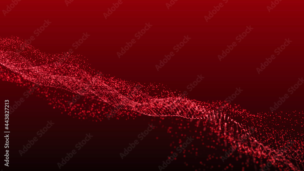 Poster abstract digital background. futuristic wave of dots and weave lines. digital technology. 3d renderi