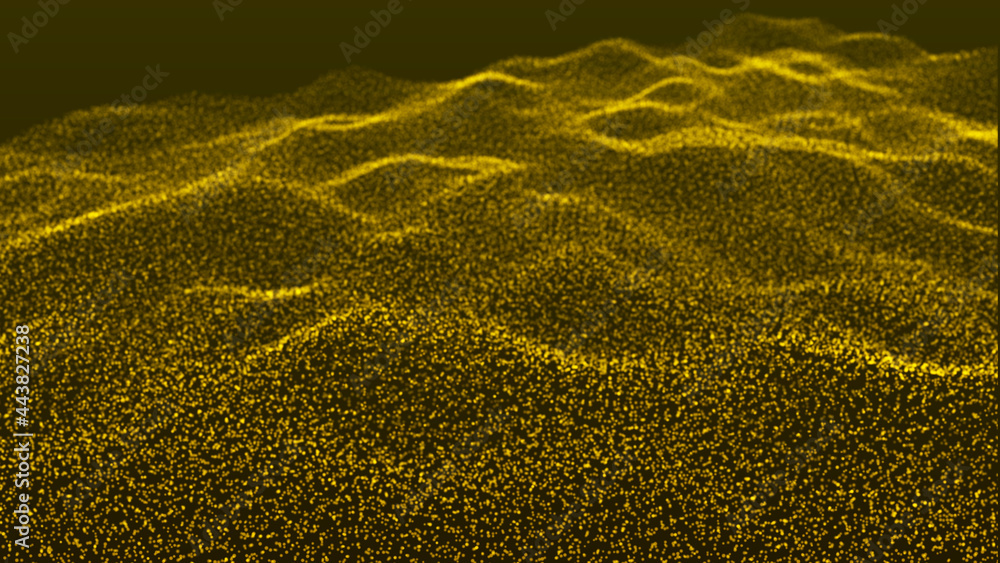 Poster abstract digital background. futuristic wave of dots and weave lines. digital technology. 3d renderi