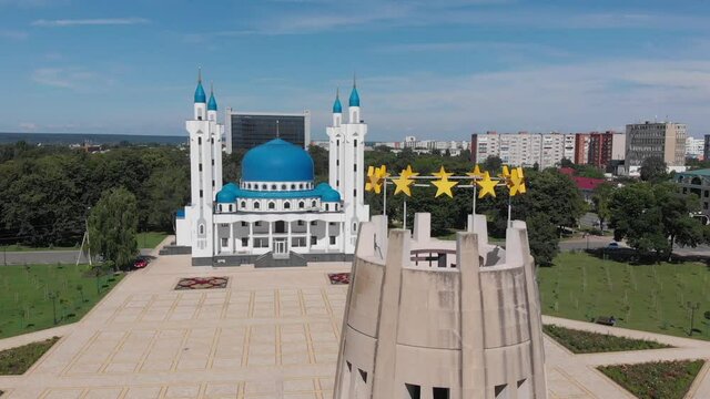 The Cathedral Mosque and the Tower of Memory and Unity in Maykop, Adygea, symbol of the city capital of the Circassians