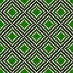 Green luxury background with pearls and rhombuses. Seamless vector illustration. 