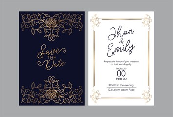 Wedding invitation cards baroque style gold. Vintage Pattern. Retro Victorian ornament. Frame with flowers elements. Vector illustration. - Vector	

