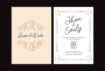 Fotobehang Wedding invitation cards baroque style gold. Vintage Pattern. Retro Victorian ornament. Frame with flowers elements. Vector illustration. - Vector   © PEKENBALI