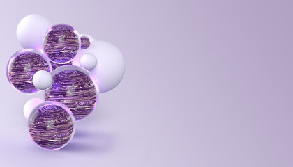 Abstract 3d rendering of cosmos shapes. Modern composition. Background design with spheres for poster, cover, banner, placard.
