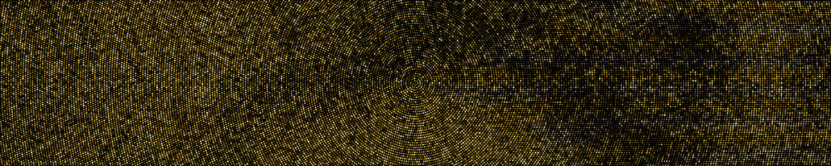 Naklejka premium Gold Glitter Halftone Dotted Backdrop. Abstract Circular Retro Pattern. Pop Art Style Background. Golden Explosion Of Confetti. Wide Horizontal Long Banner For Site. Vector Illustration, Eps 10. 