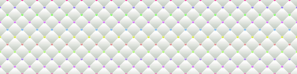 White luxury background with colorful beads and rhombuses. Seamless vector illustration. 