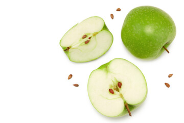 green apple with slices isolated on a white background. top view. clipping path