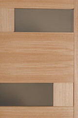 Closeup part of modern wooden door in room interior