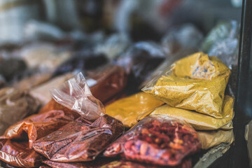 Fototapeta na wymiar Exotic spices on a beautiful farmers market in Portugal 