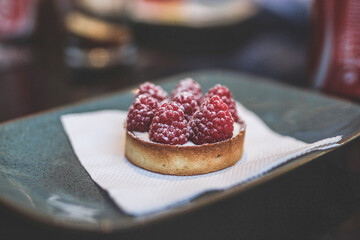 Slice of a delicious raspberry cake