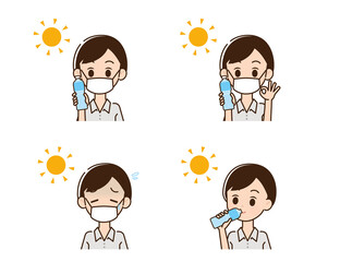 熱中症対策をする男性のイラスト