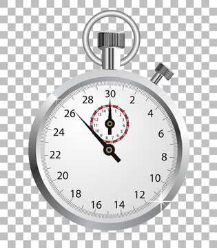 Realistic stopwatch isolated on checkered background. Vector