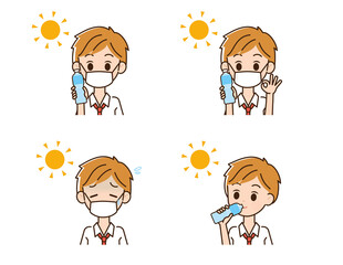 熱中症対策をする男性のイラスト