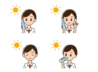 熱中症対策をする男性のイラスト