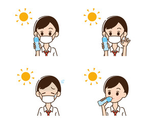 熱中症対策をする男性のイラスト