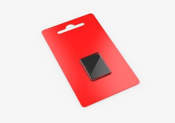 Memory card hang tab packaging blank template, 3d render illustration.