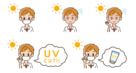 日焼け対策をする男性のイラスト