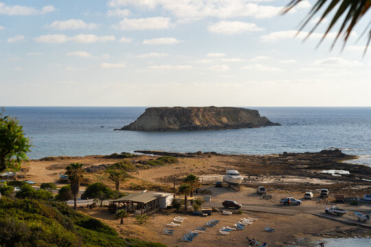 Yeronisos, Geronisos, small island lying of the west coast of Cyprus. Agios Georgios island. Akamas. Uninhabited island of Yeronisos Sacred Holy Island off the coast of Cyprus