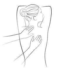 Manual body massage line art on white isolated background