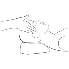 Head massage line art on white isolated background