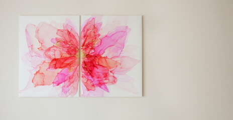 the picture is pink-red alcoholic ink. abstraction. a decorative element. decoration for the interior.